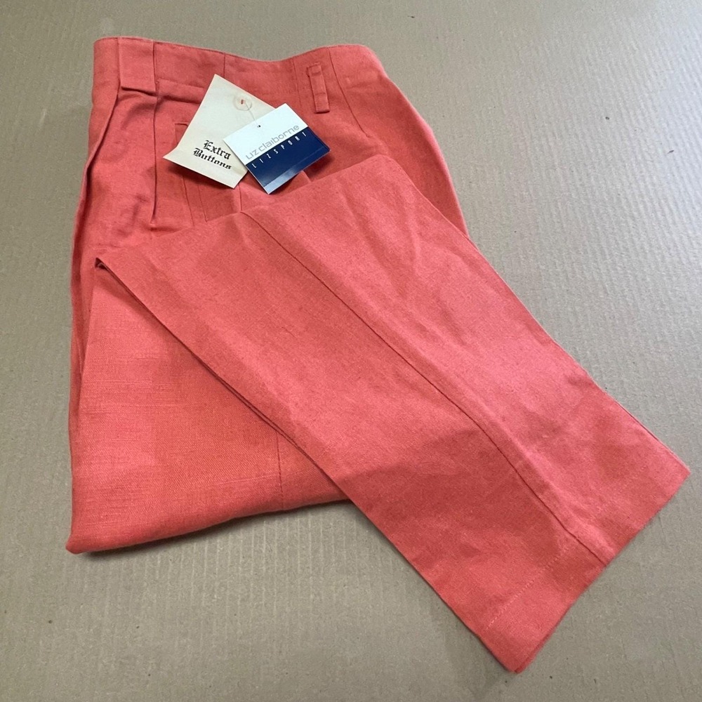 Vintage Lizsport Sz 8 Linen Cotton Pleated Pants Terracotta High Rise Deadstock